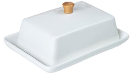 mantequillera Caja de mantequilla de cerámica Simple de estilo europeo creativo con tapa, plato de mantequilla, plato de mantequilla, plato de aperitivos con mango de madera Porta mantequilla ( Size :