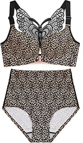 MOONBADI Bra and Knickers Sets Women Front Button Bra Leopard Print-1 Comfort Full Cup Padded Wireless Full Coverage T Shirt Bra Great Support Everyday Wear T-Shirt Bra 48E