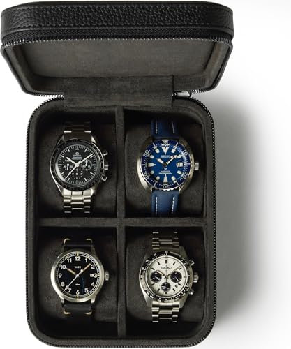 TAWBURY Leder-Uhrenbox mit 4 Fächern – Elegante und sichere Aufbewahrung für Ihre Uhren (Schwarz)
