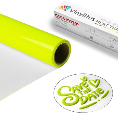 VinylRus Puff Vinyl Heat Transfer 3D -12” x 6ft Neon Yellow Puff Iron on Vinyl for T-Shirt, Puff HTV Vinyl Roll for Silhouette Cameo,or Maker, Easy to Cut and Weed