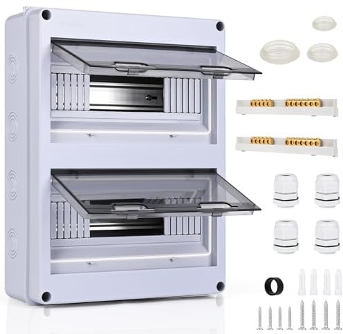 Weinsamkeit Quadro Elettrico Esterno, Scatola Elettrica da Parete con 2 File, 24 Moduli, Quadri Elettrici con Morsetti in Ottone, Impermeabile IP65, Cassetta Elettrica Esterna per Giardino, Garage