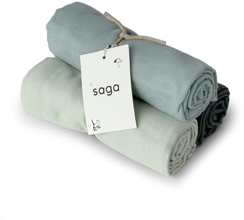 Saga Copenhagen Vidar Spucktücher Baby 70x70 cm (3er Packung) | Saugfähige Musselin Tücher aus Bio Baumwolle | Langlebiges Spucktuch & Mulltuch Baby | Soft Muslin Burp Cloths
