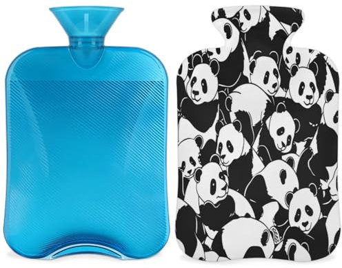 Cute Panda Pattern Hot Water Bottle with Cover, Caroon Panda 2L Hot Water Bag for Pain Relief, Neck and Shoulder, Hand Feet Warmer