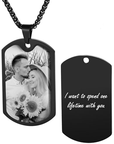 MeMeDIY Personalisierte Halskette mit Foto Anhänger Gravur Name/Datum/Text für Männer Frauen Gedenkkette Edelstahlschmuck Geschenk für den Freund -D4