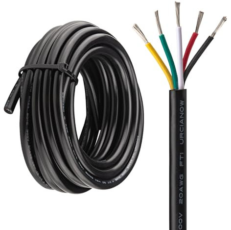 URCIANOW Cavo 20AWG 5 x 0,5 mm² 5 metri UL2464 Cavo 5 fili in rame stagnato 20 Gauge spirale prolunga bassa tensione nero sotto guaina PVC