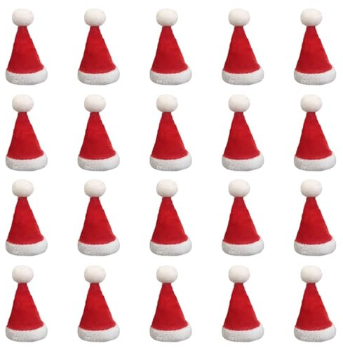 SKHAOVS 20 Stück Mini Weihnachtsmützen Set Kleine Weihnachtsmütze Nikolausmütze Mini Mütze für Artikeldekoration DIY Party Weihnachten