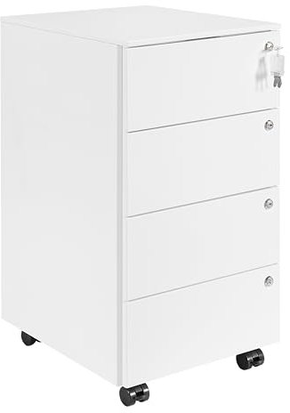 LVSTEEL Caisson Bureau avec 4 Clés, Caisson de Rangement Mobile, Meuble Tiroir Bureau, Verrouillable, 4 Tiroirs, Travail, Bureau à Domicile