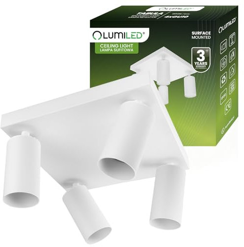 Lumiled Deckenleuchte Deckenspot Deckenstrahler 4-flammiger Spot Spotlampe für Decke Spotleuchte Deckenlampe Innenleuchte Spots Downlight schwenkbar drehbar Weiß rund 4x GU10 Fassung 230V