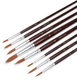 Elan Set de Pinceaux Ronds, 8 PCS Pinceau Rond Peinture Manche Court, Lot Pinceaux Nylon Synthétique pour Peinture Acrylique et Peinture Gouache