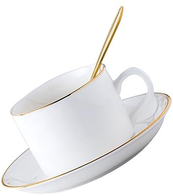 Cabilock 1ensemble Set De à Café Porcelaine Blanche Avec Soucoupe Et Cuillère Dorée Pour Maison Bureau Et Cafés