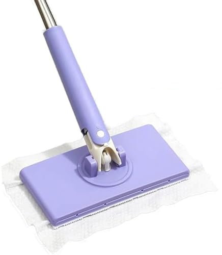 Mini mocio con cambio automatico in panno, a mani libere, girevole a 360°, per pulizia a secco e a umido, bagno, cucina e pavimenti (viola)