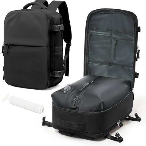 winspansy Zaino Sottovuoto Viaggio con Pompa Manuale, Zaino da Viaggio Aereo Bagaglio a Mano 40x20x25 per Ryanair, Zaini da Cabina Compatto per Aereo, Airbag Borsa da Viaggio per Donna e Uomo