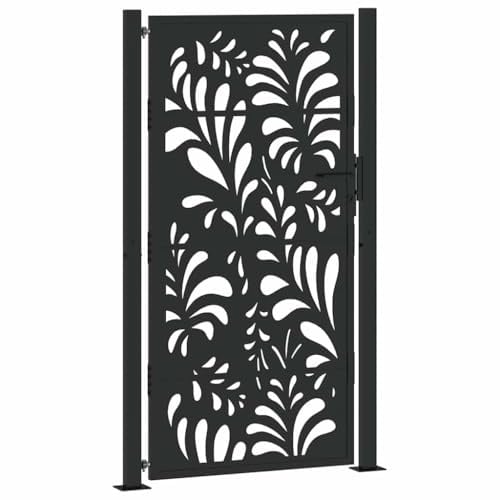 Massbinet Gartentor Schwarz 105x180 cm Stahl Wellen-Design
