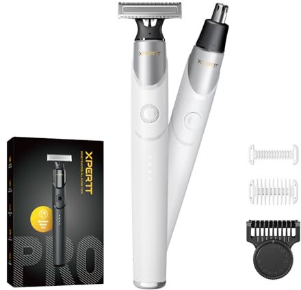 Xpert T Magnetic Afeitadora y Cortabarbas Eléctrica Todo en Uno, Peine Ajustable 12 en 1, Recortador de Nariz, Depiladora y Recortador Corporal para Hombre y Mujer, Carga Rápida Tipo C (Blanco-Solo)