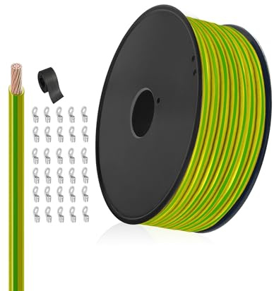 HuLuWa H07V-K 1,5mm² Schutzleiter Grün-Gelb, 100m | Schutzleiter mit PVC-Isolierung für Potentialausgleich, Elektroinstallation und Anlagenerdung