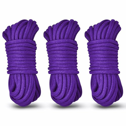 Mehrzweck Abspannseile Wäscheleinen Kordel Kit - Komfort Baumwollkordel, Robustes Kletterseil,8mm Mehrzweckseil Paracord für Zelt Camping Wandern Outdoor, DIY, Dekoration (3x10m, Violett)