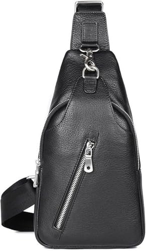 Sling Bag Brust Umhängetasche Crossbody Rucksack, Herren Moderne Sling Bag, Echtes Leder Anti Theft Brusttasche, Jagd Camping Casual Reisen Wandern Crossbody Schul, Black, One Size