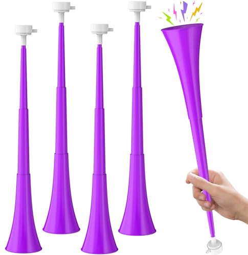 Vuvuzela zusammenklappbares Stadionhorn, 61 cm, Kunststoff, Trompete, Blashörner, Geräuschmacher für Sportveranstaltungen, Schule, Sport, Fußball, Spiele, Partyzubehör, Zubehör, 4 Packungen
