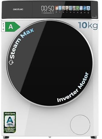 Cecotec Lave-linge 10 Kg à Chargement Frontal Bolero DressCode 10900 Inverter FullColor A Max. 2000W, 1400 tr/min, 11 Programmes, Moteur Inverter Plus, Classe A, SteamMax, Écran FullColor de 10,3