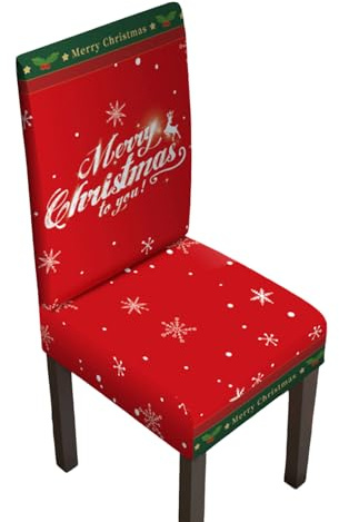 Odot Weihnachten Stuhlhussen mit 2-8 Stühlen Set, Rot Stretch Esstisch Stuhlhussen Hussen Waschbarer Stuhlbezug Sesselbezug für Weihnachtsfeier (Rot D1,4er Set)