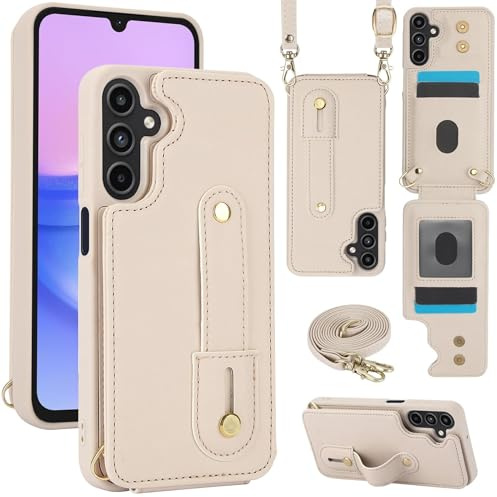 Handy Hülle Flip für Samsung Galaxy S26 Kunstleder mit Kartenfach & Umhängeband Weiß