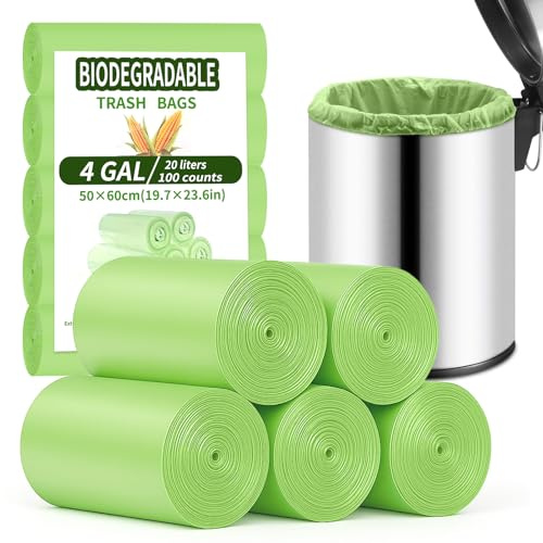 Sacs Poubelle Compostables 20L 100 Sacs, Solides, Etanches, Anti-Fuite-5 Rouleaux