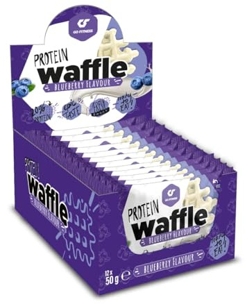 GO FITNESS – 50g High Protein Waffeln (12 Stück) | White Chocolate Blueberry | extrem lecker & frisch gebacken | gesunde Süßigkeiten zum Muskelaufbau | Eiweißriegel 12g Protein | Low Carb Snacks