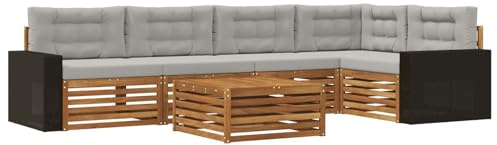 vidaXL Outdoor-Sofagarnitur 6 pcs Natürlich und Hellgrau, Patio Ecksofa, modernes Lounge-Set für draußen, wetterfestes Gartenmöbel für die Terrasse, Bequeme Sitzgelegenheit