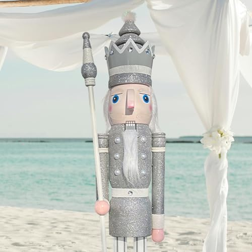 CDL 120cm 48 4Ft Tall Life-Size Large/Giant Silver Glitter Christmas King On Stand Holds Scepter For Indoor Outdoor Xmas/Event/Wedding Party Decoration(4 Feet, King Silver K31)