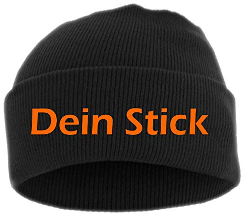 HB_Druck Umschlagmütze mit Wunschtext - Blockschrift - Bestickt - Mütze Strickmütze Orange Einheitsgröße