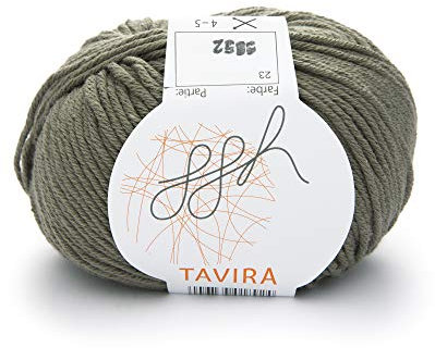 ggh Tavira - 100% Baumwolle - Lauflänge 80m auf 50g - Nadelstärke 4-5 - Wolle zum Stricken oder Häkeln geeignet - Farbe 023 - Khaki