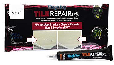 MagicEzy Tile RepairEzy (White) - Ceramic Tile Chip Repair Filler - Porcelain Crack Repair Kit - Gap Filler - Tile Putty - Bathroom Floor Tiles, Counter Tops - Wall Touch Up Pen