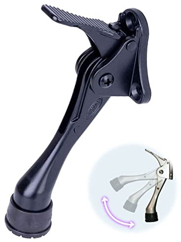 One-Touch Door Stopper - 4 inch Door Stop with a Height-Adjustable Rubber by hashi (4 inch, Black)