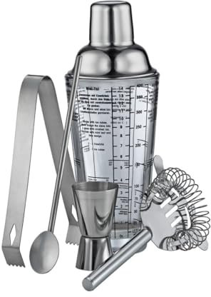STEINER Cocktail Bar Set, 5-teiliges Bar-Set, Cosmopolitan, Edelstahl, Cocktail-Löffel, Barmesser, Barsieb, Eiszange.