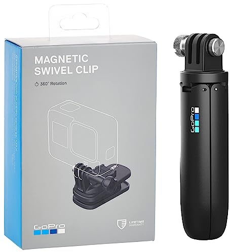 GoPro Magnetic Swivel Clip - Official Accessory, Black, ATCLP-001 & AFTTM-001 Shorty Mini Extension Pole with Tripod - Black (Official Accessory), 2.8 cm*3.2 cm*11.7 cm