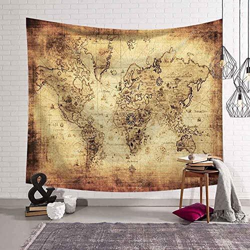 Vintage Weltkarte Gedruckt Polyester Wandbehang Tapisserie Zimmer Dekorative Wandteppich Teppich Yoga Strandtuch Tischdecke Dekor (W)150×(H)130CM