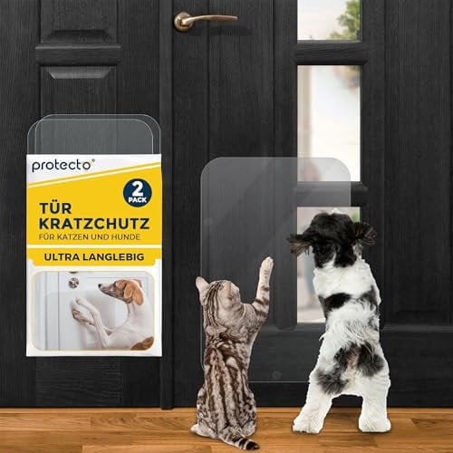 PROTECTO 2-Pack Ultra Durable Door Protector for Dogs – 45x30 cm Clear Cat Scratch Protector | Easy to Install Anti Scratch Door Guard for Dogs and Cats - Protection for Furniture, Walls and Windows