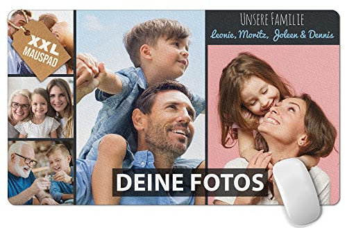 PR Print Royal Großes Mousepad mit Foto - Fotocollage mit 5 Fotos und Text selbst gestalten - XXL Mousepad personalisiert, Geschenke für Freund und Gamer | Schreibtischunterlagen, 600 x 350 mm