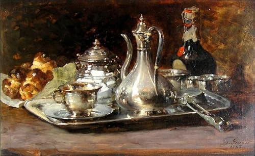 AgaaTi Oil on canvas Vintage poster Famous Still life with a Silver Jug Guillaume Romain Fouace for Home Decor 60x90cm