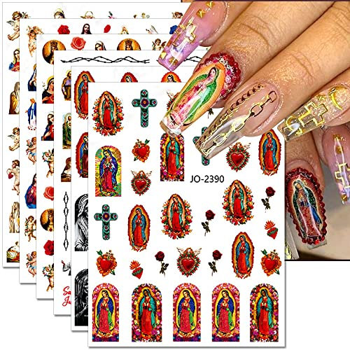 12 Blätter Jungfrau Maria Nagelsticker San Judas Selbstklebend Nagelaufkleber 3D Christlicher Jesus Nagel Stickers Virgin Mary Nagelzubehör Engel Nail Sticker Angel Nageldesign Nail Art Aufkleber