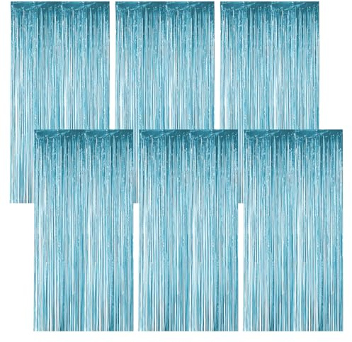 Jinsion 6 Stück Lametta Blau Glitzervorhang 1Mx20M Lametta Vorhänge Vorhang | Blaues Glitzer für Hintergrunddekoration, Partydekoration, Geburtstagsdekoration
