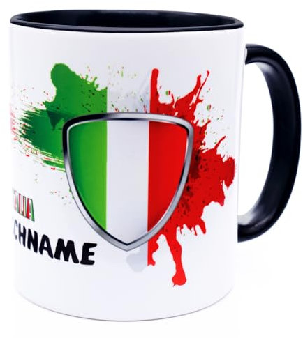 Italien Italia Tasse mit Namen personalisiert Italy Wappen italienische Flagge Fahne Fanartikel Spruch Produkt 2025 Becher Geschenk Mann Frau Geburtstag Italiano Tazza Fussball Produkte Keramik 330 ml