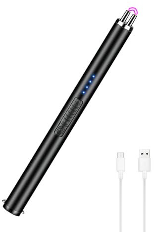Candle Lighter Electric Lighter Rechargeable USB Windproof Flameless Arc Plasma With Safety Lock,LED Display & Hanging Hook Windproof Lighter for BBQ,Grill,Fireworks,Candles(Black)