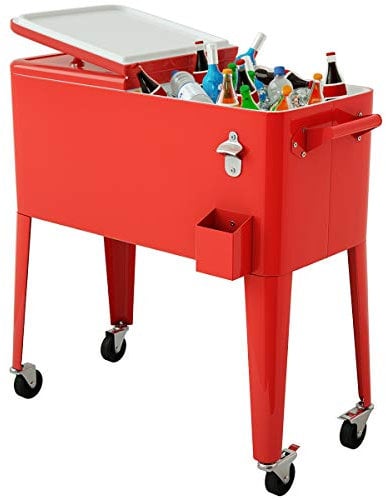 GOPLUS - Carrito refrigerador de 76 L con ruedas, carrito de jardín refrigerador con 4 ruedas para terraza, jardín, pícnic, drenaje fácil (91 x 48 x 87 cm, barra, rojo), PQ3080FR