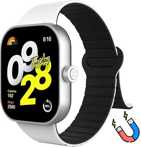 WD&CD Correa de Magnética Compatible con Redmi Watch 4/ Xiaomi Smart Band 8 Pro Correa, Pulsera Compatible para Redmi Watch 4, Muñequera Ajustable Banda Reloj para Xiaomi Band 8 Pro, Negro/Blanco