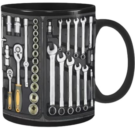 Taza De Café Mecánico, Caja De Herramientas Mecánica Creativa Taza, Divertida Taza De Café De Cerámica Negra, Gran Caja De Herramientas Mecánica Taza De Café, Regalo Mecánico Para Ingeniero