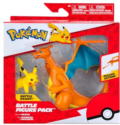 Pokémon PKW3459 - Battle Figure Pack - Glurak & Pikachu, beweglicher Glurak mit Pikachu