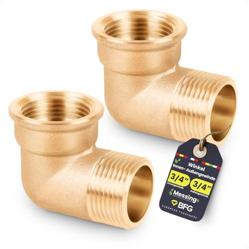 BFG Winkel 3/4 Zoll (Ø 25mm) IG/AG - 2 Stück Winkel aus Messing mit 3/4 Innengewinde und Außengewinde fur Trinkwasser