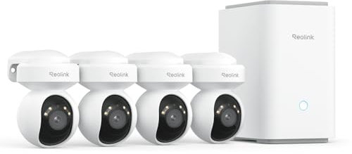 Reolink 4K Wi-Fi 6 Überwachungskamera Set Aussen mit 2TB HDD, Erweitbar auf 16TB, Pan &Tilt & Auto-Tracking, 360° Blick, Anti-Diebstahl-Verschlüsselung, KI-Erkennung, Home Hub Pro+4× E1 Outdoor S