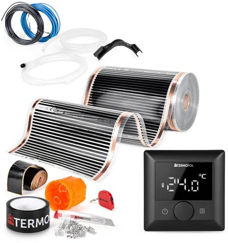 Termofol Elektrische Fußbodenheizung Heizfolie 230V - mit Thermostat H5 Schwarz - Leistung 80W/m2 - Oberfläche 22 m² - Fussbodenheizung Elektrisch Komplettset fur Fußboden-, Wand- oder Deckenheizung
